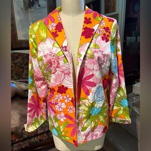 Vibrant Floral Silk Club Collection Embroidered Floral Cotton Blazer Jacket XL